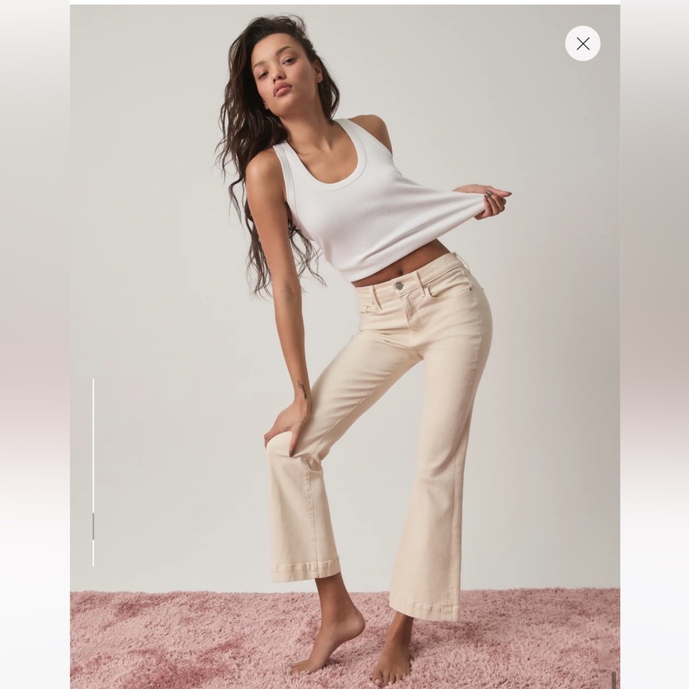 Veronica Beard Cream Wide-Leg Flare Jeans